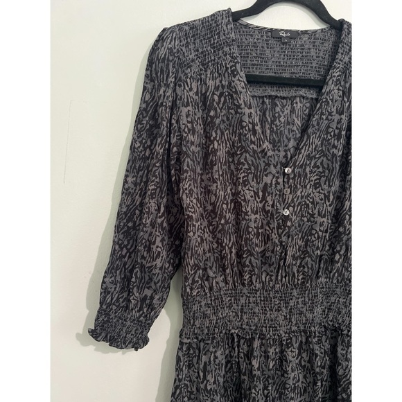 Rails Zana Dress Women’s Large Charcoal Animal Print Mini Smocked - Picture 7 of 14